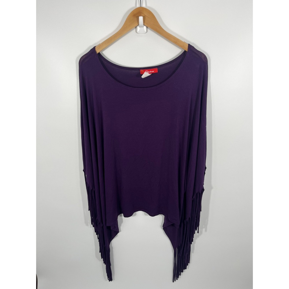 Rainbow Womens Poncho Top ONE SIZE Purple Fringe Western Boho Festival